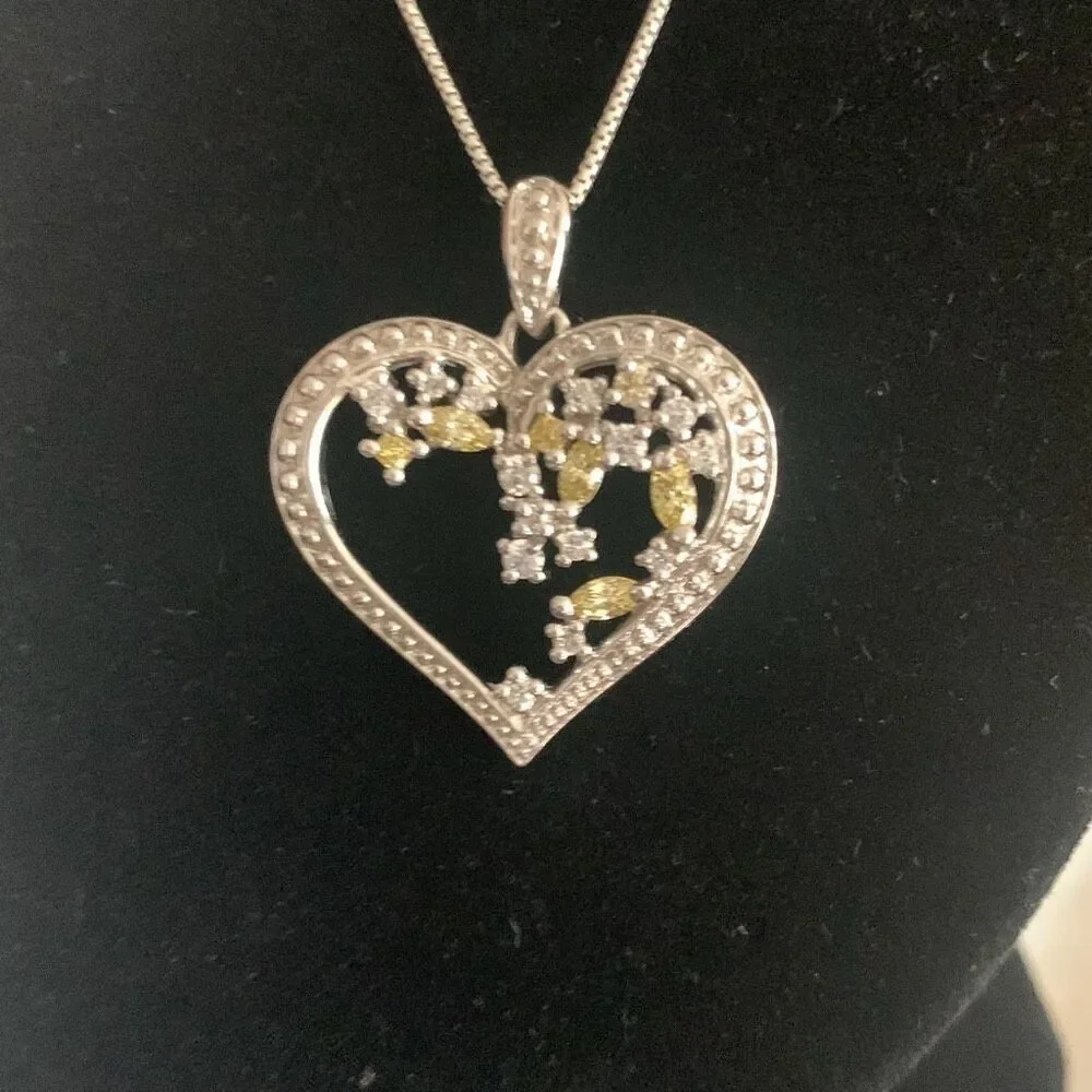 Sterling Silver 925 Heart Pendant Necklace Italy 18”‎